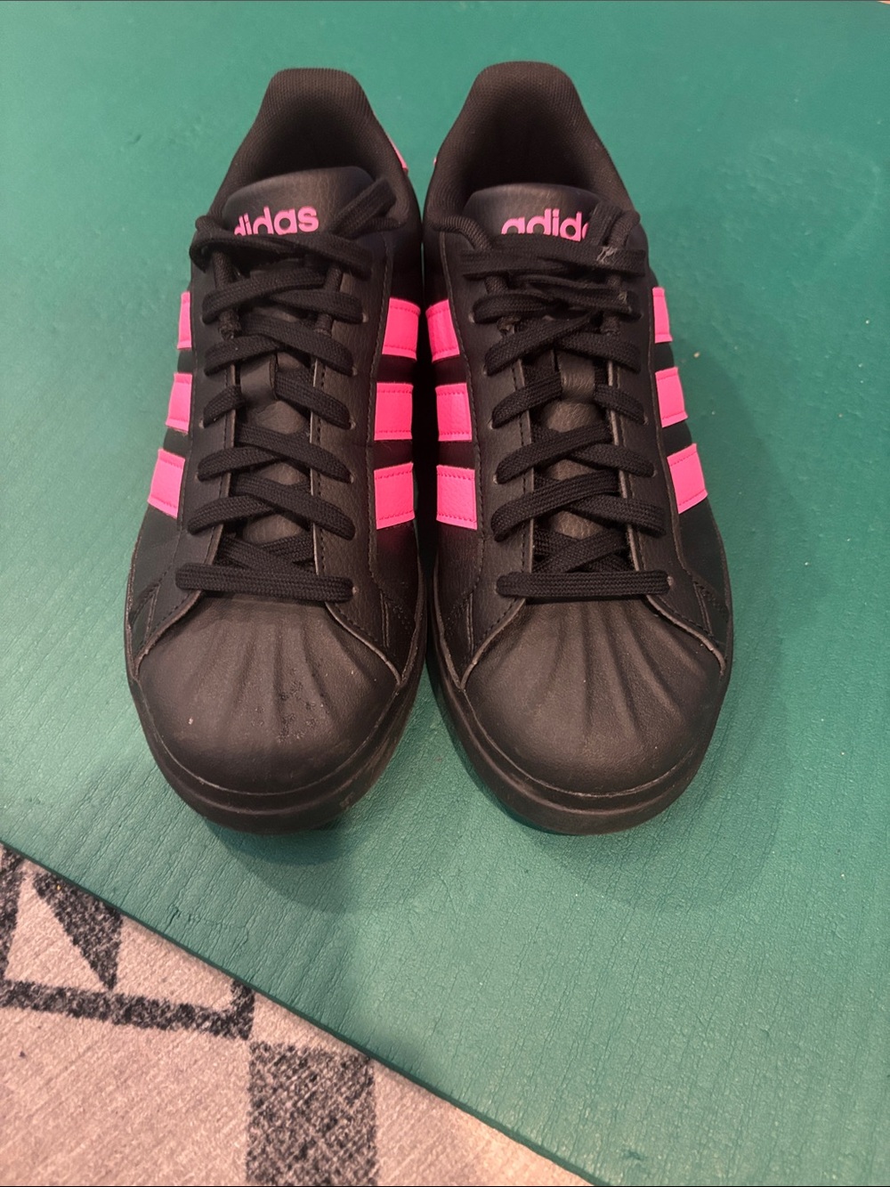 adidas Women’s Black Streettalk Sneakers with Hot Pink Stripes